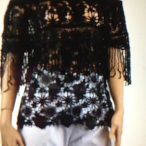 Tops - White off the shoulders blouse with lace. Tops - White off the shoulders blouse with lace.